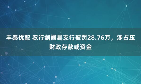 丰泰优配 农行剑阁县支行被罚28.76万，涉占压财政存款或资金
